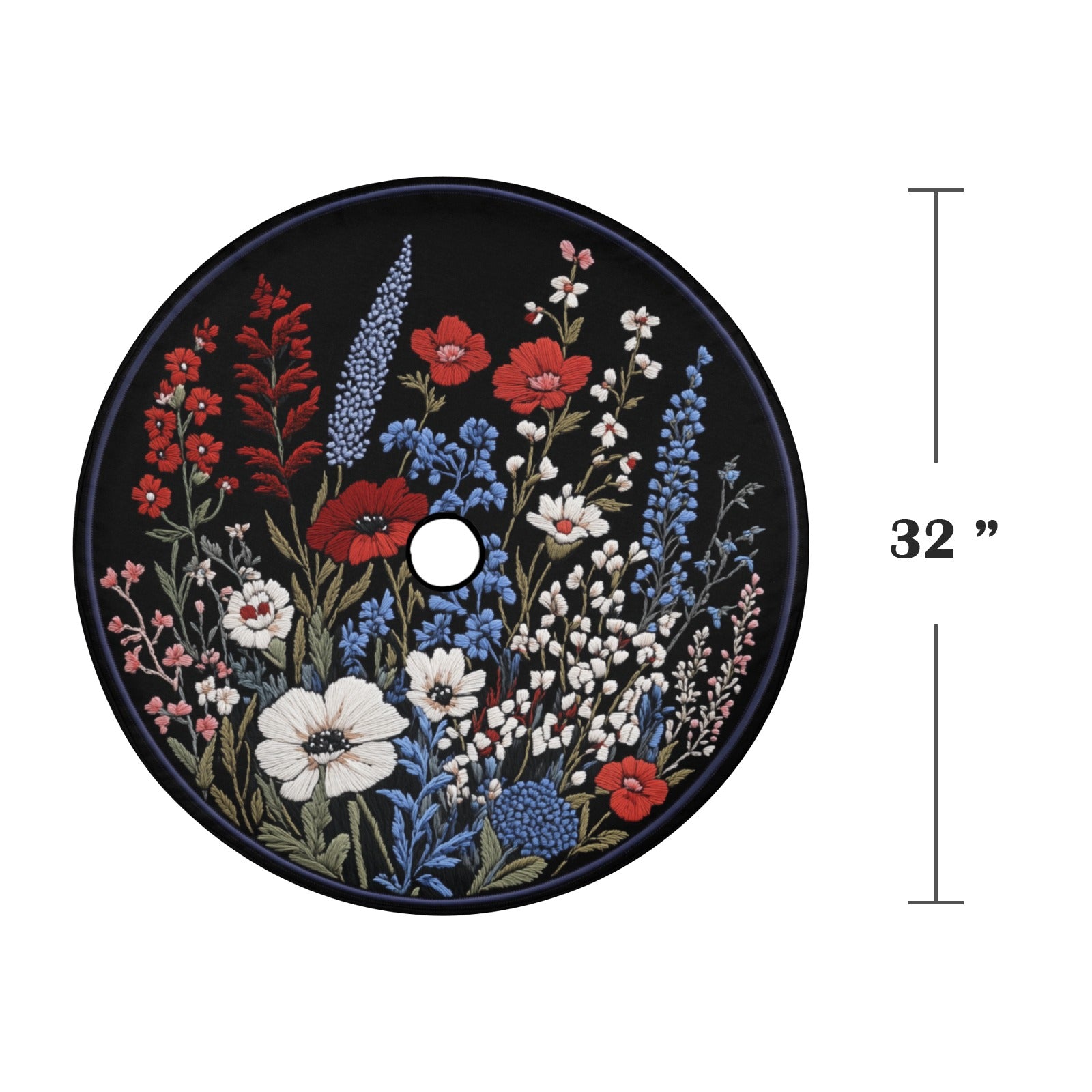 Red White Blue Flowers Spare Tire Cover, Faux Embroidery Botanical Printed Floral Wheel Unique Backup Camera Hole Trailer Back Men Women RV - Starcove Fashion