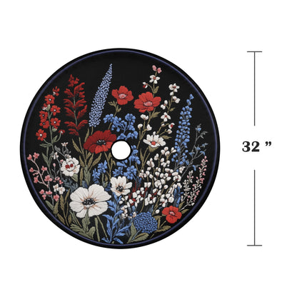 Red White Blue Flowers Spare Tire Cover, Faux Embroidery Botanical Printed Floral Wheel Unique Backup Camera Hole Trailer Back Men Women RV - Starcove Fashion