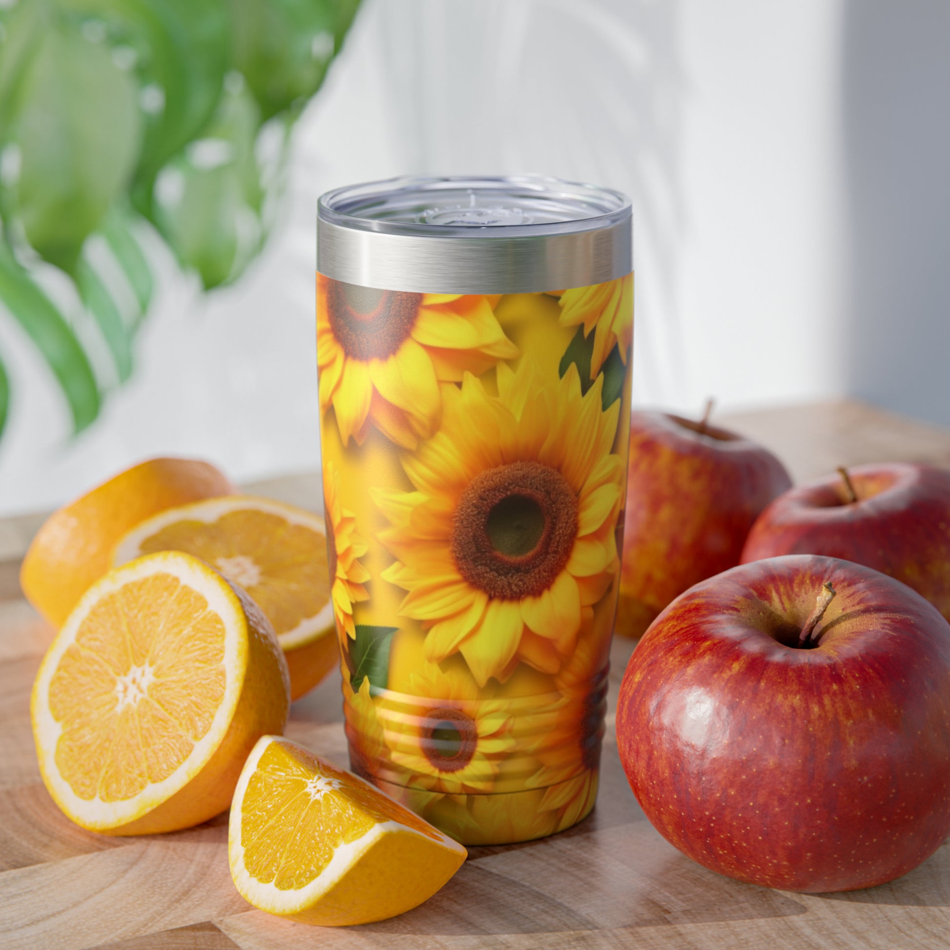 3D Sunflower Tumbler Stainless Steel 20oz, Floral Ringneck Travel Mug Lid Eco Friendly Cup Flask Vacuum Coffee Office Men Women Starcove Fashion