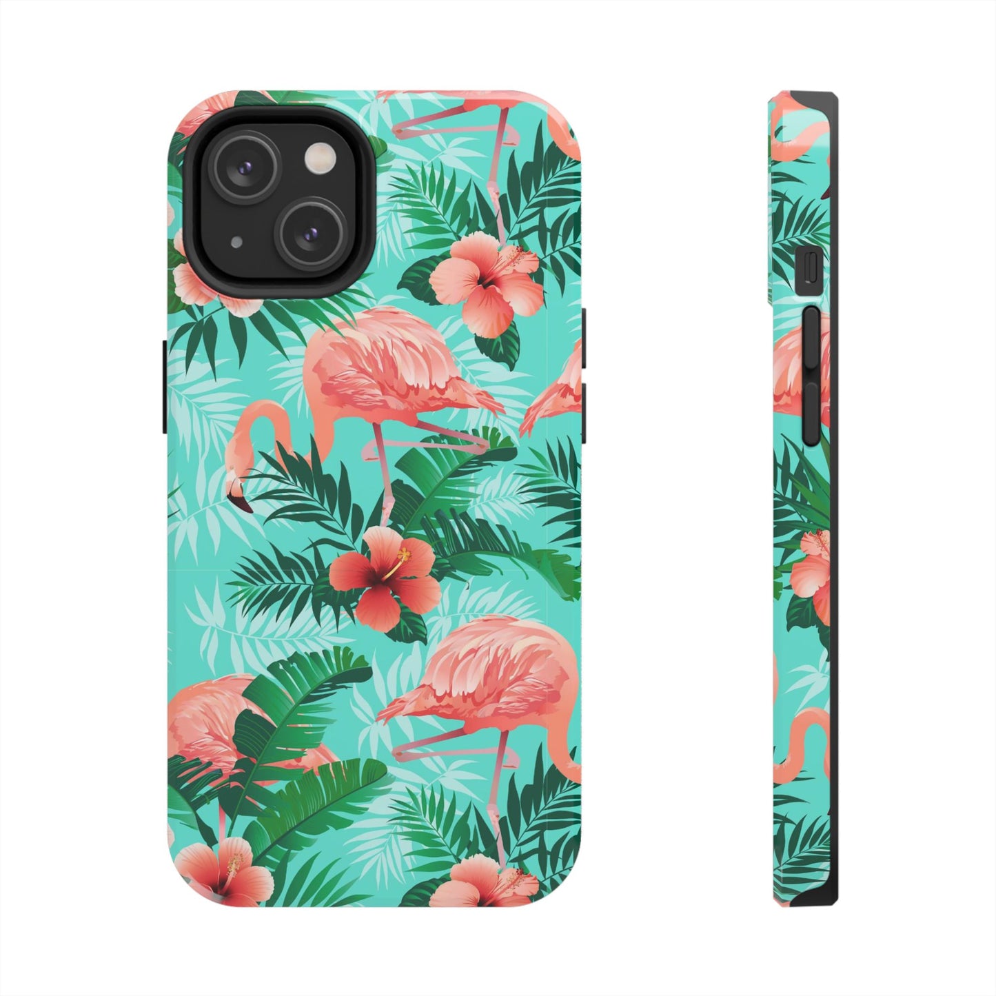Pink Flamingo iPhone 17 16 15 14 13 12 11 Pro Max Case, Green Tropical Leaf Monstera Print Cute Gift XS XR X 7 Plus 8 Tough Cell Phone - Starcove Fashion