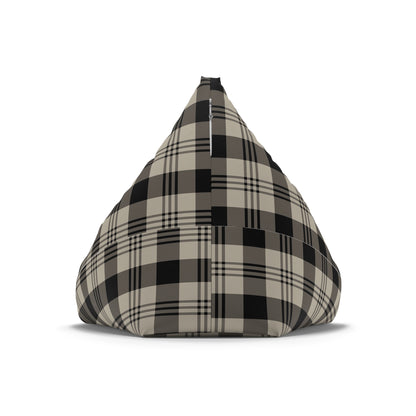 Plaid Bean Bag Chair Cover, Grey Beige Check Washable Triangle Furniture Small Large Adult Children Kids Sofa Apartment Dorm Unfilled Sack