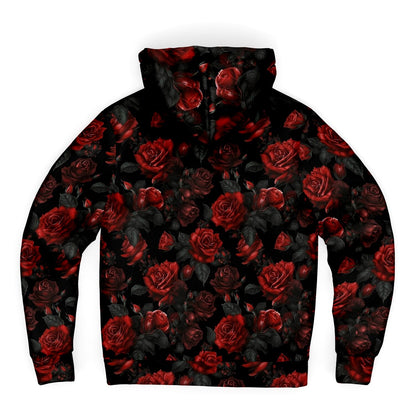 Red Roses Zip Up Fleece Lined Hoodie, Floral Flowers Sherpa Heavyweight Full Zipper Pocket Men Women Unisex Graphic Hooded Sweatshirt Jacket