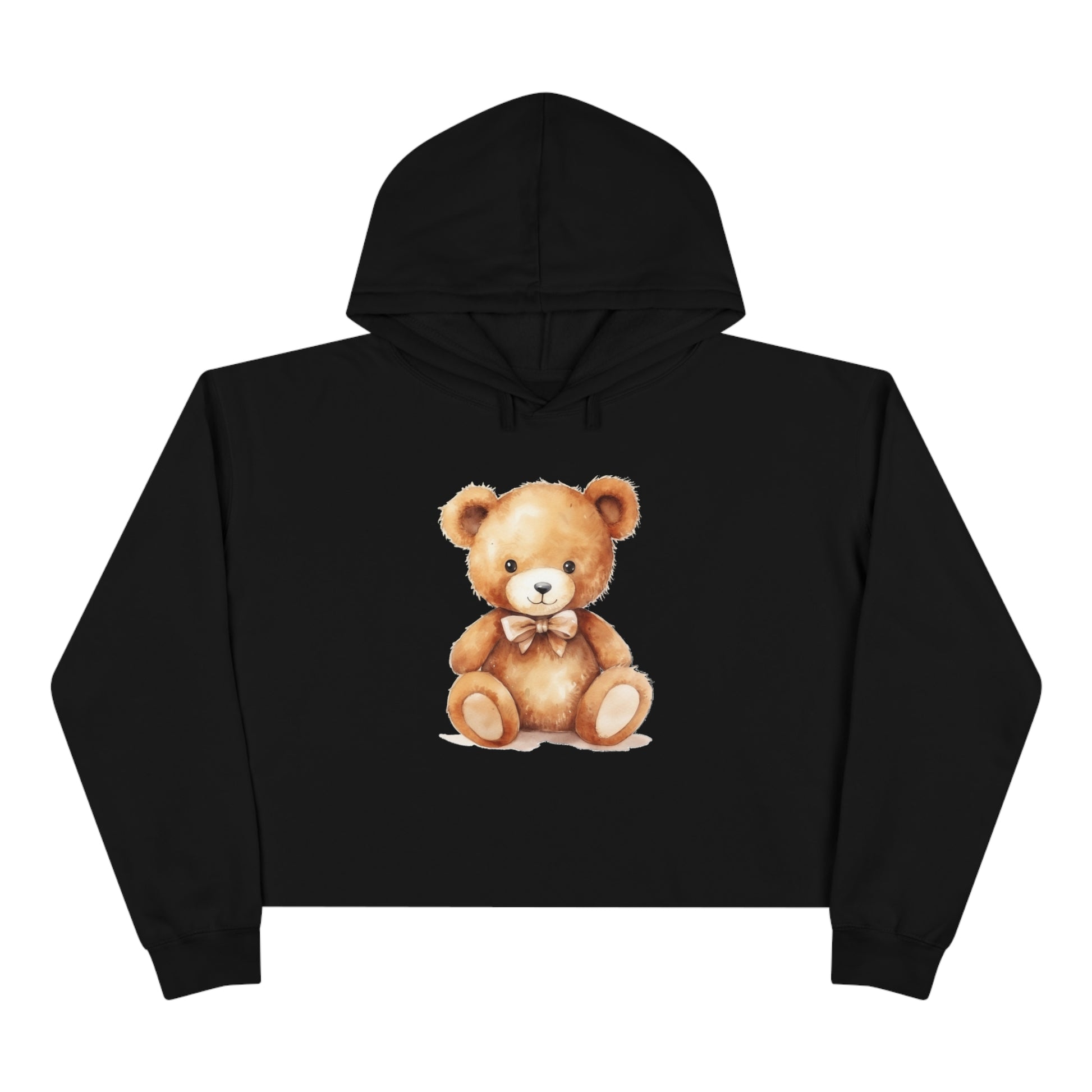 Teddy Bear Women Cropped Hoodie, Ladies Aesthetic Graphic Hooded Pullover Sweatshirt Crop Top Starcove Fashion