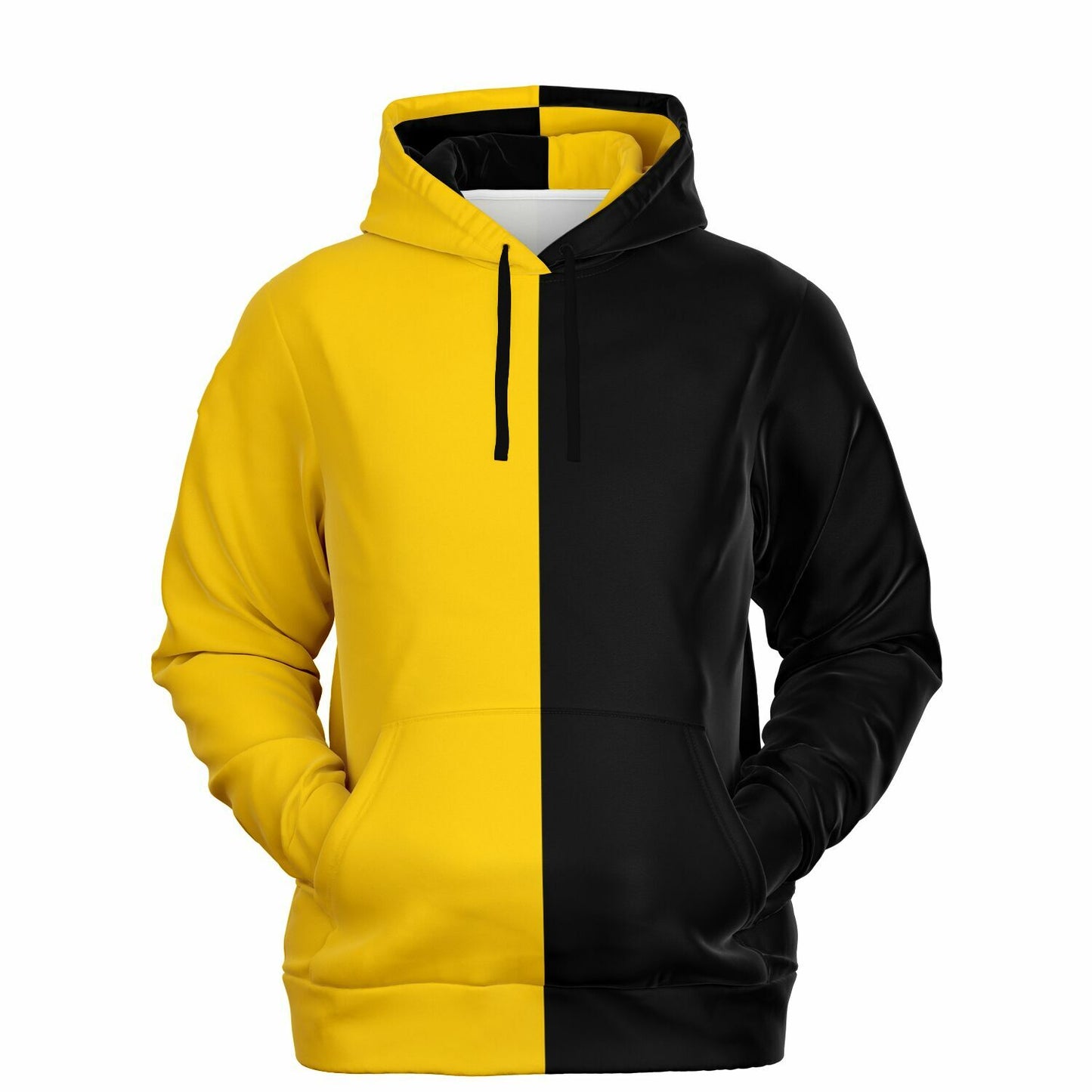 Half Black Half Yellow Hoodie, Two Tone Color Split Pullover Men Women Adult Cotton Hooded Sweatshirt with Pockets Designer Plus Size