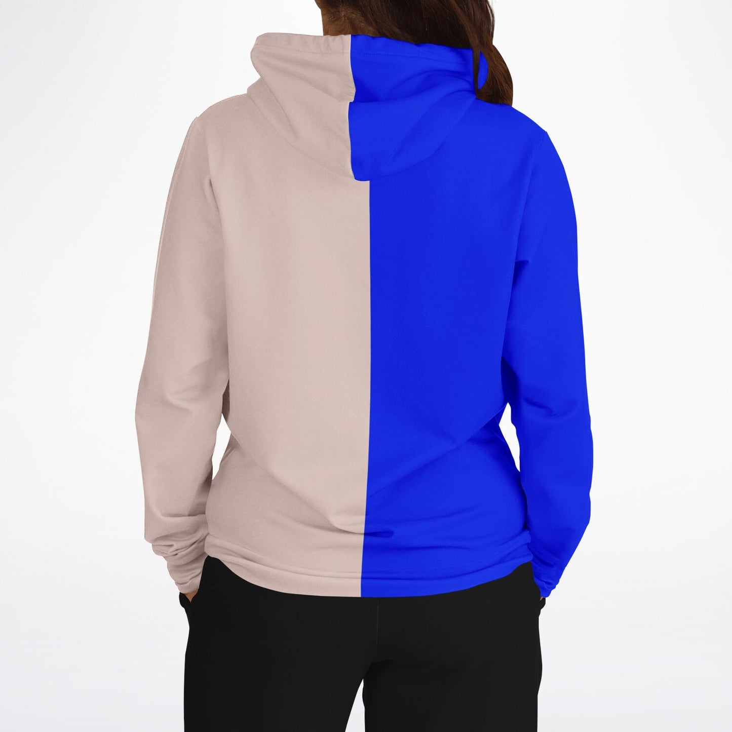 Half Blue Half Beige Hoodie, Two Tone Color Split Pullover Men Women Adult Aesthetic Graphic Cotton Hooded Sweatshirt with Pockets Designer Plus Size - Starcove Fashion