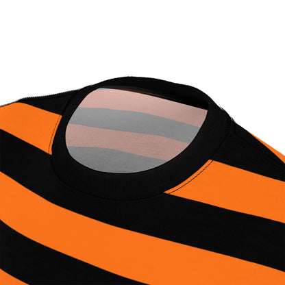 Orange Black Striped Tshirt, Stripe Designer Graphic Aesthetic Lightweight Heavyweight Crewneck Men Women Tee Top Short Sleeve Shirt