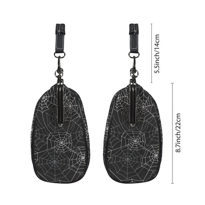 Spiderweb Kiss Lock Purse Handbag, Black Witchy Gothic Dark Print Vegan Leather Vintage Designer Shoulder Crossbody Top Handle Clasp Bag