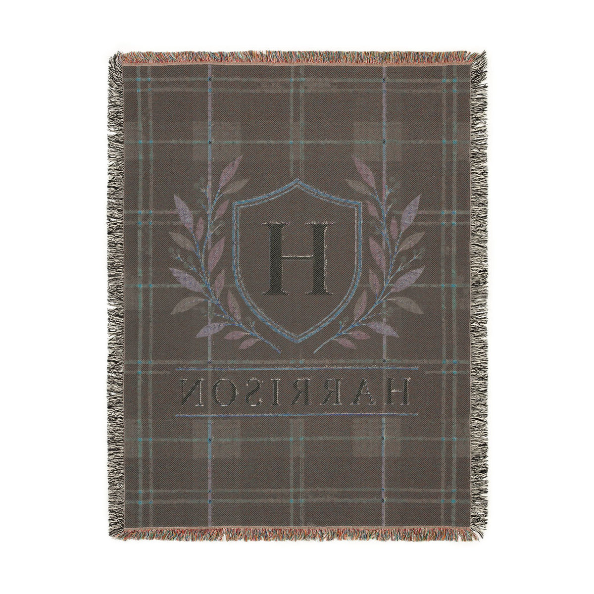 Custom Family Name Woven Throw Blanket Tapestry, Plaid Holiday Christmas Personalized Cotton Fringe Adult Kids Small Large Bed 50x60 Hanging