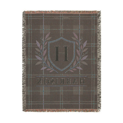 Custom Family Name Woven Throw Blanket Tapestry, Plaid Holiday Christmas Personalized Cotton Fringe Adult Kids Small Large Bed 50x60 Hanging