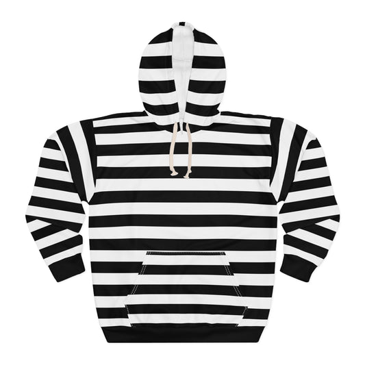 Black White Striped Hoodie, Stripe Pullover Men Women Adult Guys Ladies Aesthetic Graphic Cotton Hooded Sweatshirt with Pockets