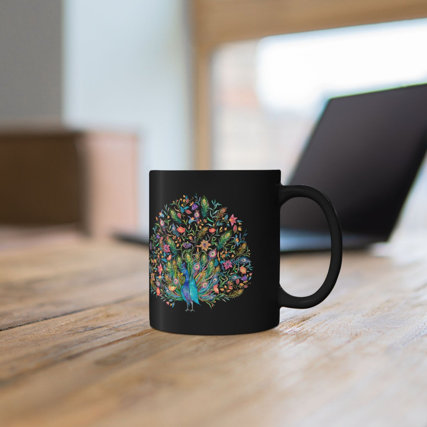Majestic Peacock Coffee Black Mug, Feather Bird Art Animal Black Ceramic Cup Tea Lover Unique Microwave Safe Novelty Cool Gift Ceramic - Starcove Fashion