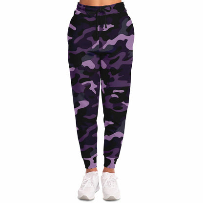 Black Purple Camo Joggers Sweatpants with Pockets, Camouflage Women Men Female Ladies Fleece Comfy Cotton Sweats Pants Loungewear Bottoms