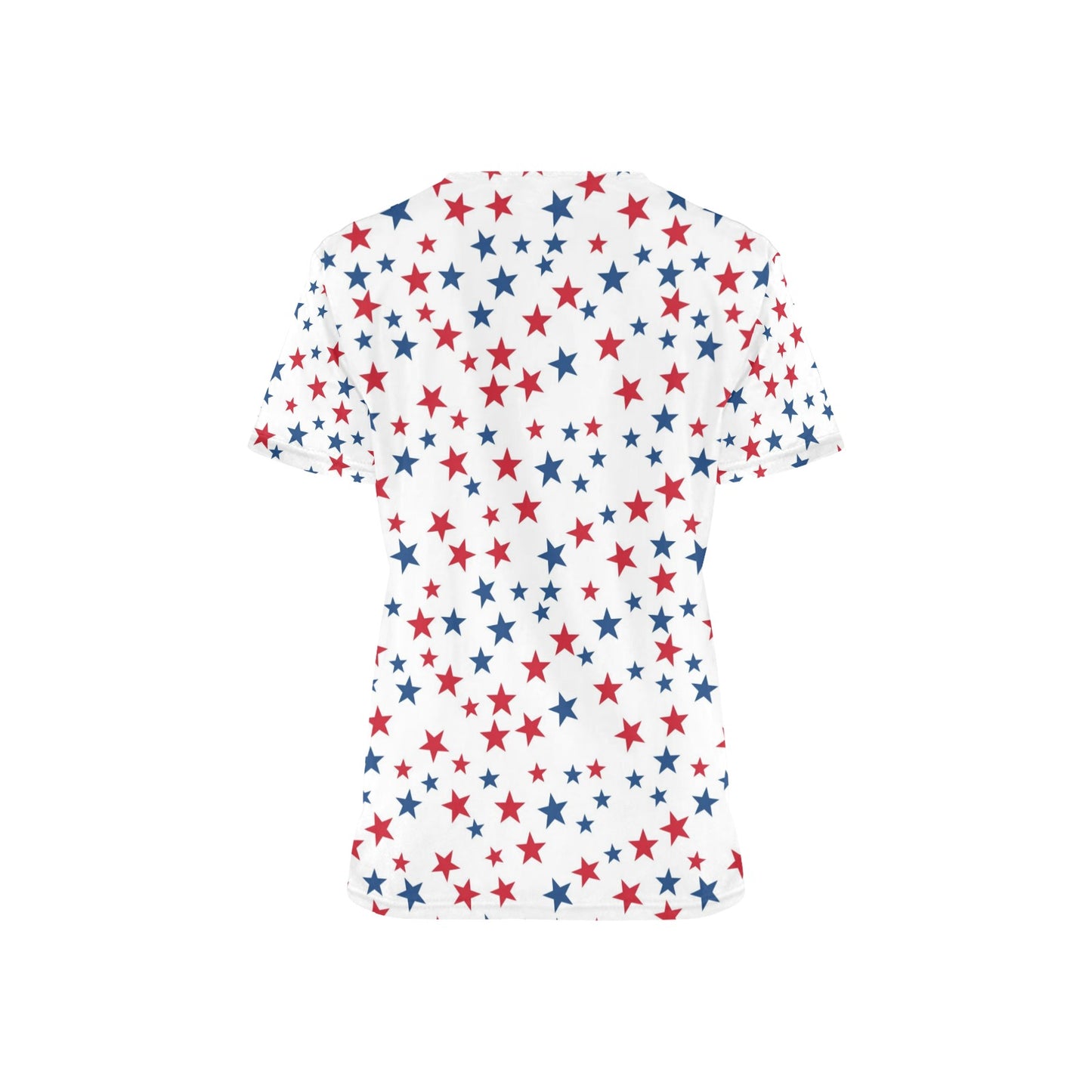 Red White Blue Stars Medical Scrubs Top Women, American USA Patriotic Ladies Female Plus Size Nursing Nurse Vet Veterinary Assistant Pockets - Starcove Fashion