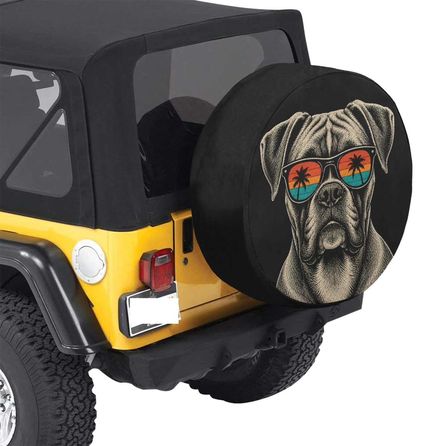 Boxer Dog Spare Tire Cover, Sunglasses Palm Tree Beach Puppy Backup Camera Hole Wheel Unique RV Back Cars Men Women Trailer Campers Extra