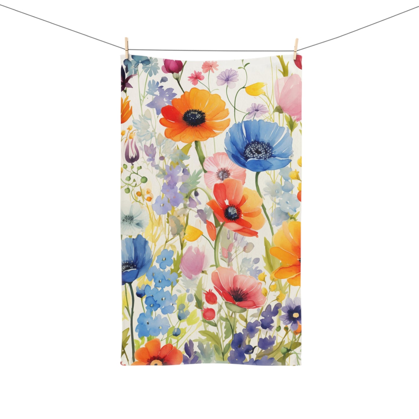 Wildflowers Hand Towel, Watercolor Floral Tea Bath Bathroom Guest Kitchen Cotton Towel Great Cute Gift Her Women Farmhouse Kitchen Linen