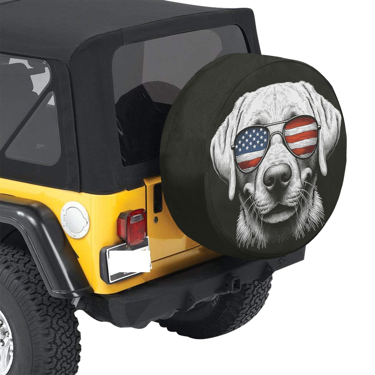 Dog American Flag Spare Tire Cover, Labrador Puppy Lab Retriever Cool Backup Camera Hole Wheel Unique RV Back Cars Men Women Trailer Campers
