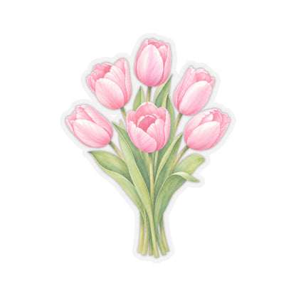 Pink Tulips Flower Sticker Decal, Bouquet Floral Watercolor Art Vinyl Cute Waterbottle Tumbler Car Waterproof Bumper Clear Die Cut Wall - Starcove Fashion