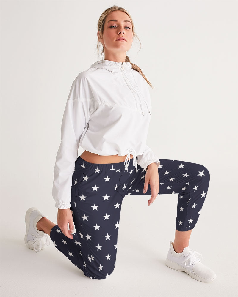 Navy Blue Stars Women Track Pants, Female Sports Exercise Zip