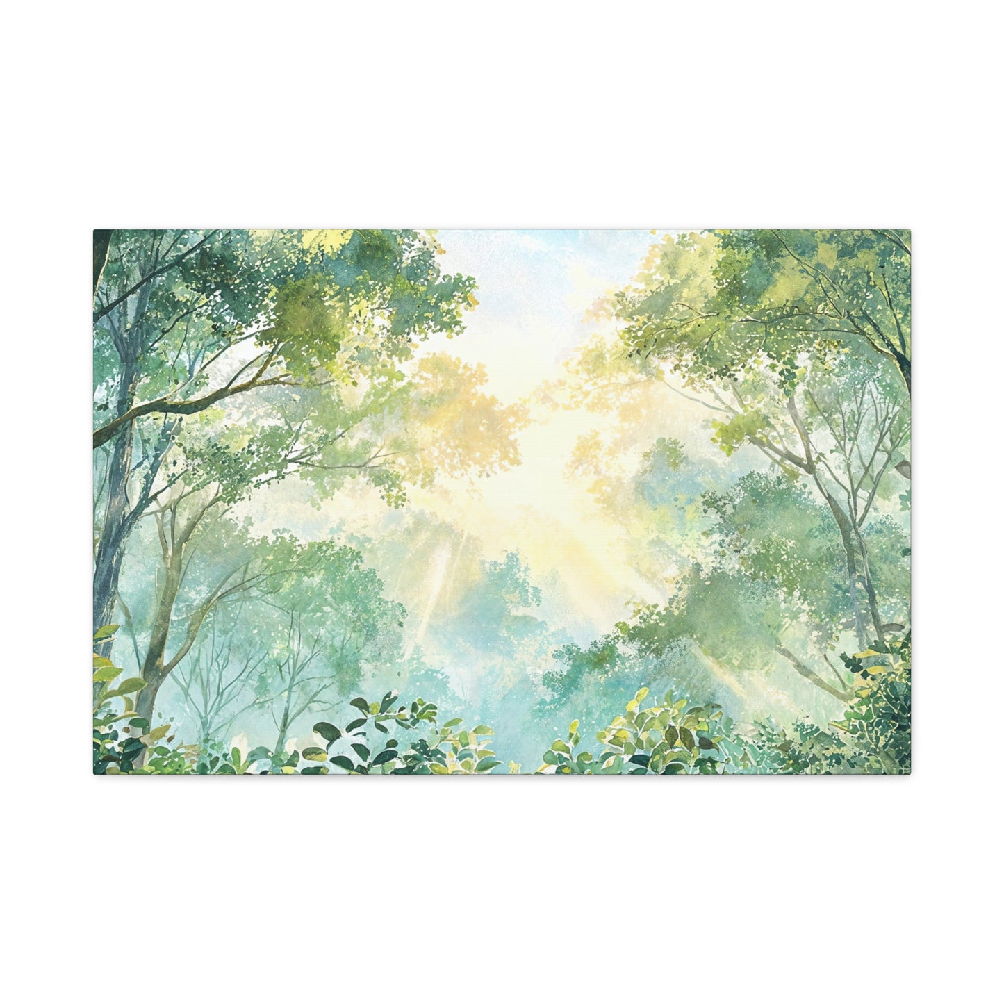 Tree Canopy Sky Canvas Gallery Wrap, Sunlit Calm Nature Watercolor Wall Art Print Decor Small Large Hanging Modern Landscape Living Room