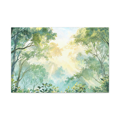 Tree Canopy Sky Canvas Gallery Wrap, Sunlit Calm Nature Watercolor Wall Art Print Decor Small Large Hanging Modern Landscape Living Room