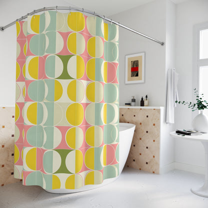 Mid Century Modern Shower Curtain, Yellow Retro Waterproof Fabric Unique Bath Bathroom Decor Cool Unique Housewarming Home Gift 71" x 74"