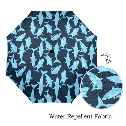 Shark Umbrella, Blue Ocean Sea Golf Anti-UV Semi-Automatic Sun Beach Rain Parasol Large Compact Travel Windproof Designer Luxury Men Women