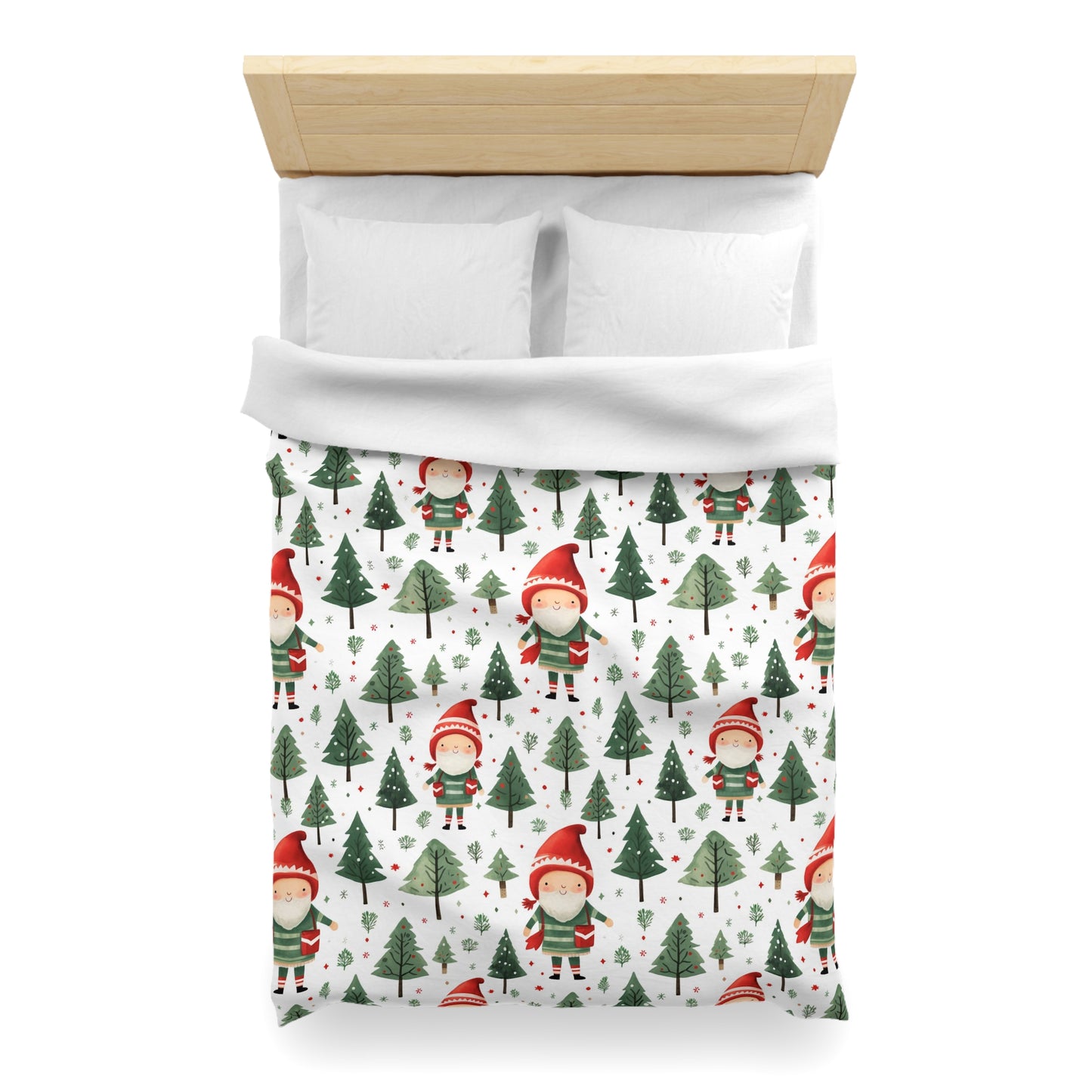 Elf Duvet Cover, Christmas Trees Xmas Bedding Single Double Queen King Full Twin XL Microfiber Unique Bed Quilt Bedroom Decor