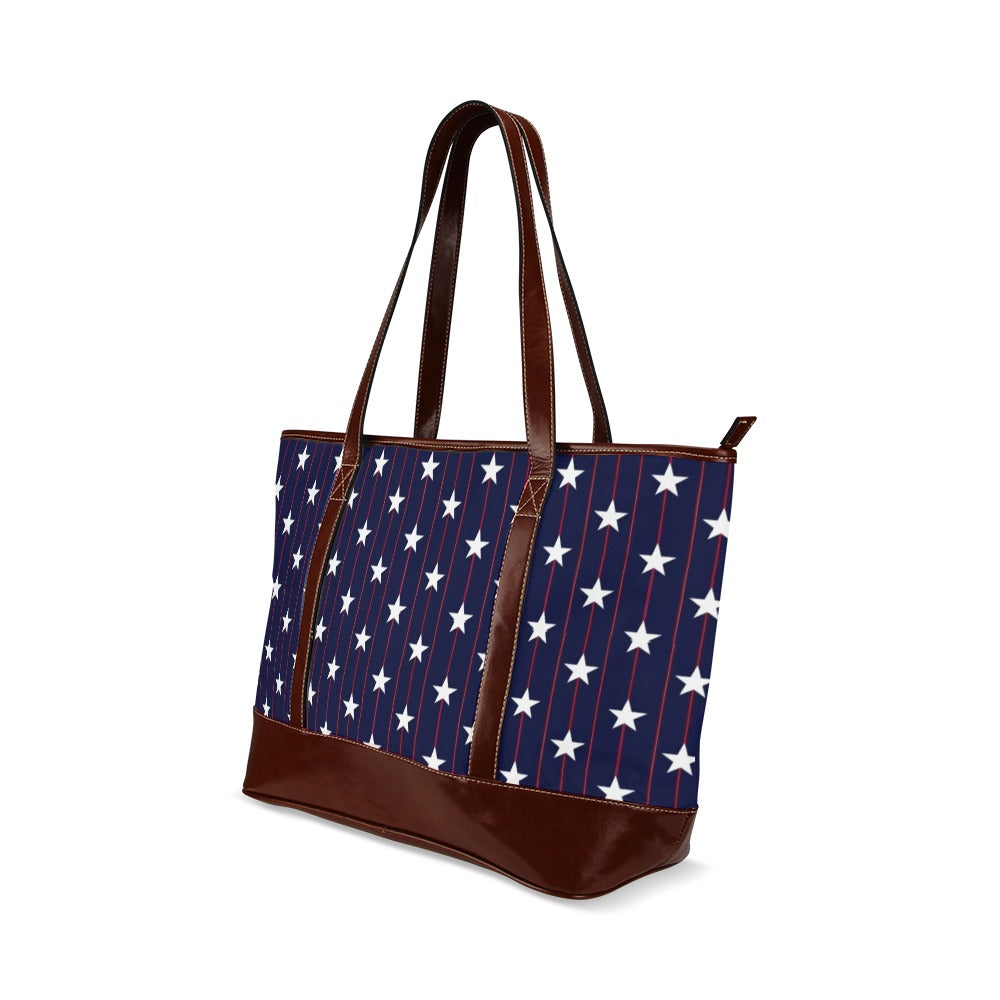 American Stars Canvas Tote Bag with Zipper, Red White Blue Waterproof Pockets Print Beach Pool Designer Fabric Shoulder Handbag Women Purse - Starcove Fashion