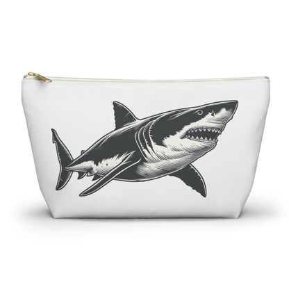 Great White Shark Pouch Bag, Canvas Travel Wash Makeup Toiletry Bath Organizer Pencil Zip Cosmetic Gift Accessory Large Small Zipper