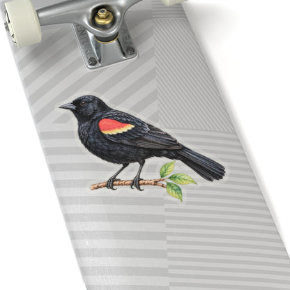 Red-Winged Blackbird Bird Sticker Decal, Birdwatcher Wetland Watercolor Art Vinyl Laptop Waterbottle Tumbler Car Waterproof Bumper Clear Die Cut