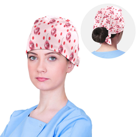 Disco Ball Cherries Scrubs Cap Hat Women, Pink Nurse Surgical Medical Ladies Female Nursing Printed  Med School Uniform Patterned Doctor