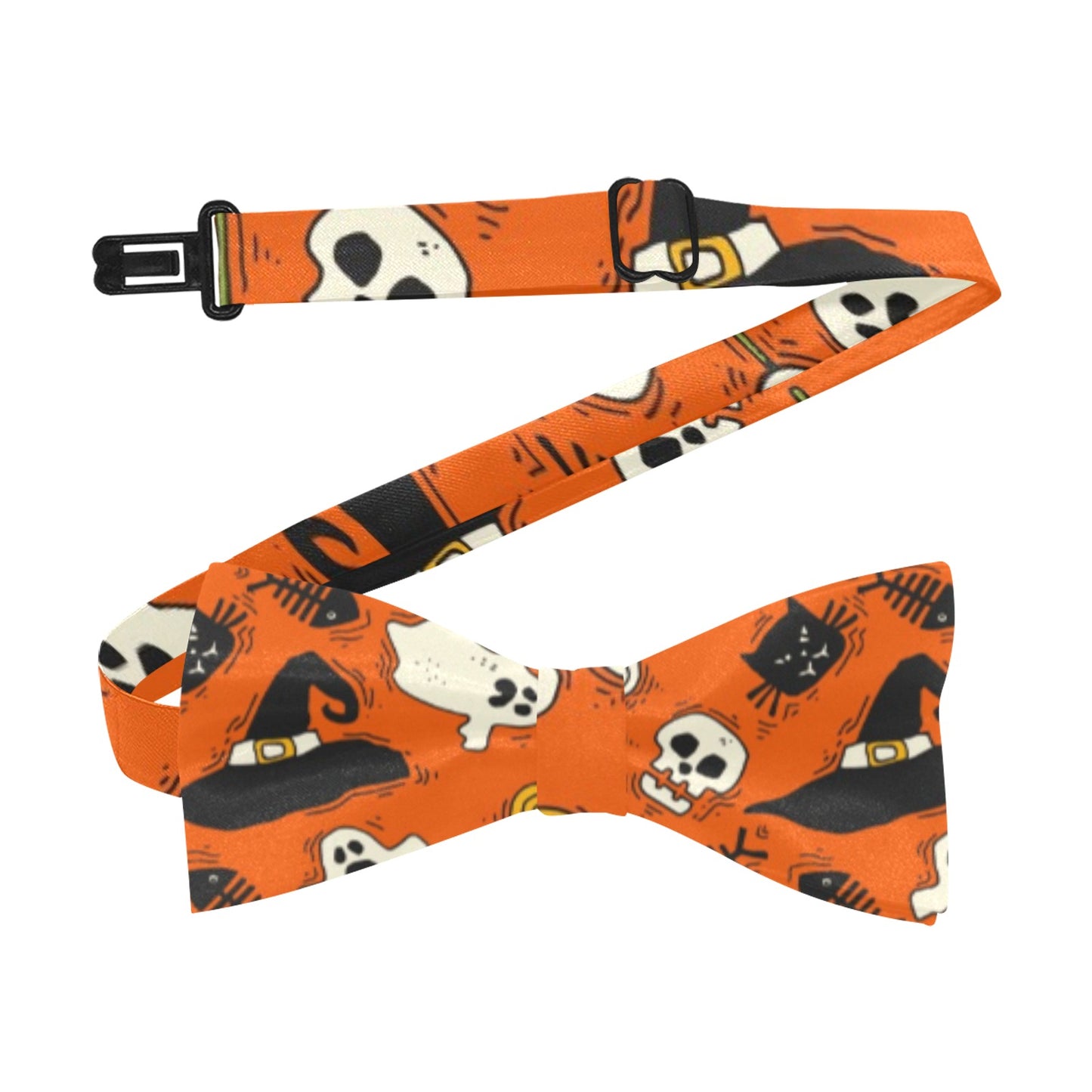 Halloween Bow Tie, Orange Ghosts Skull Design Patriotic Classic Chic Adjustable Bowtie Gift Him Men Tuxedo Groomsmen Necktie Wedding Suit