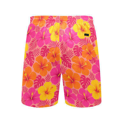 Matching Couple Swimwear Set, Tropical Hibiscus Bikini Set Pink Orange Floral Top High Waisted Cheeky Bottom Swimsuit Bathing Suit Two Piece