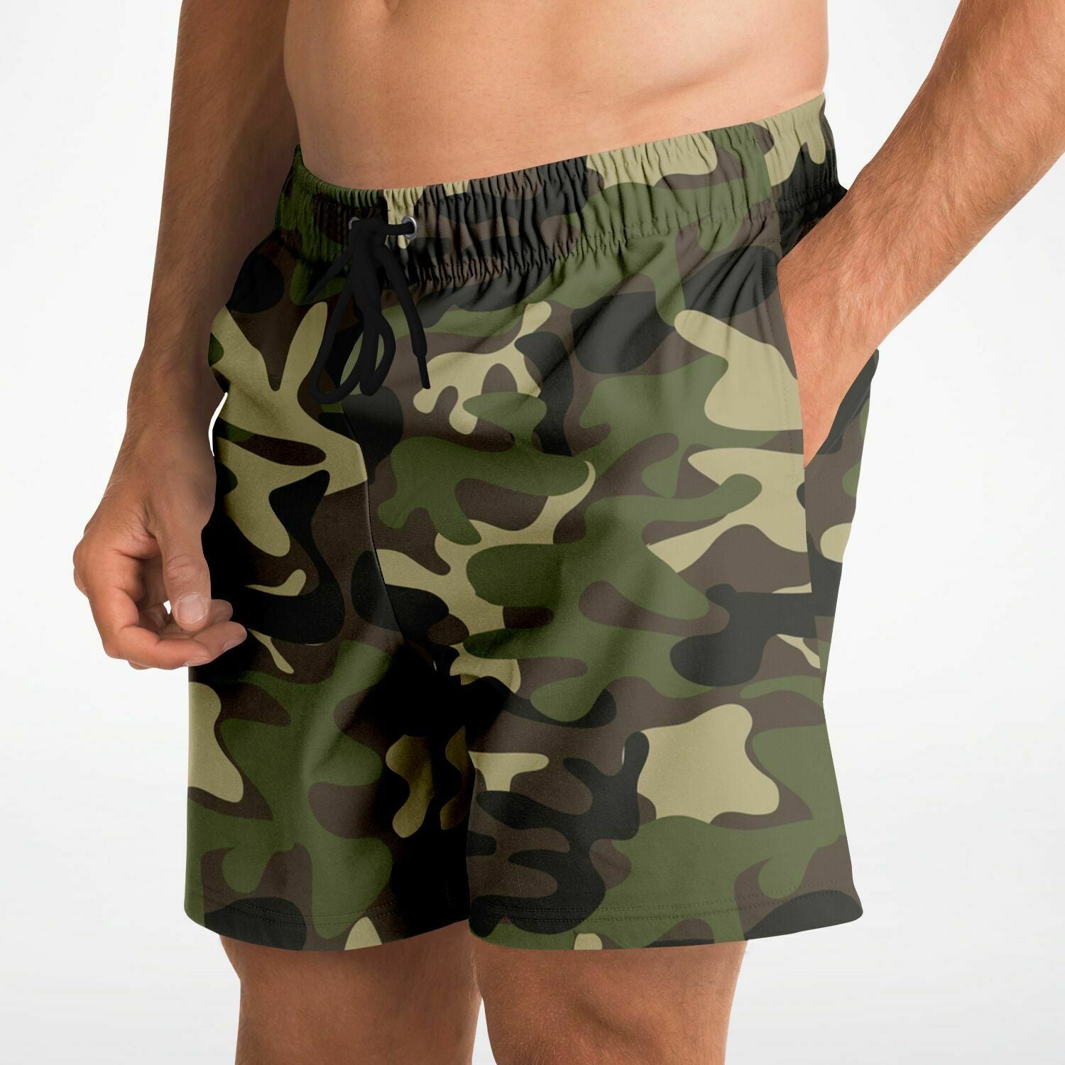 Camo Men Shorts, Camouflage Green Army Beach Mid Length 7