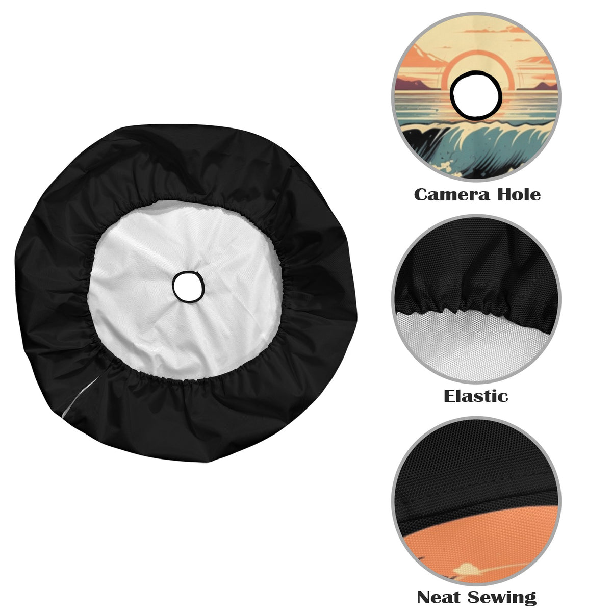 Beach Spare Tire Cover, Sunset Backup Camera Hole Rear Wheel Accessories Sun Tropical Palm Trees Waves Custom Unique Trailer Camper RV Back - Starcove Fashion