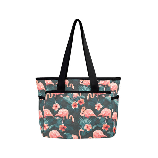 Pink Flamingo Canvas Tote Bag with Shoulder Strap, Tropical Beach Summer Aesthetic Shopping Reusable Bag with Pockets Purse - Starcove Fashion