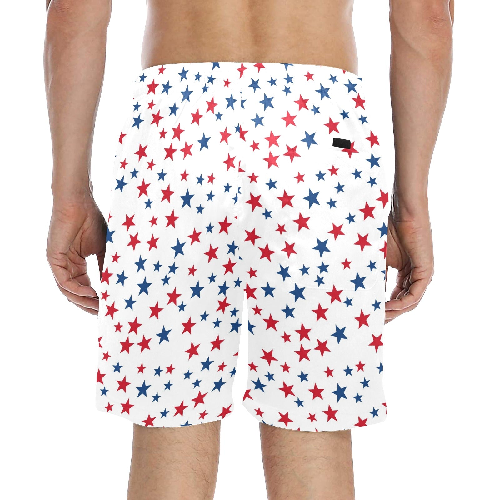 American Flag Stars Men Swim Trunks, Red White Blue Shorts USA Beach Pockets Mesh Lining Drawstring 4th of July Bathing Plus Size Patriotic - Starcove Fashion