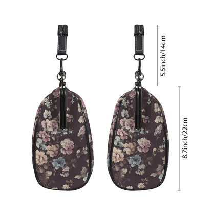 Rococo Floral Kiss Lock Purse Handbag, Purple Pink Flowers Retro Vegan Leather Vintage Designer Shoulder Crossbody Top Handle Clasp Bag