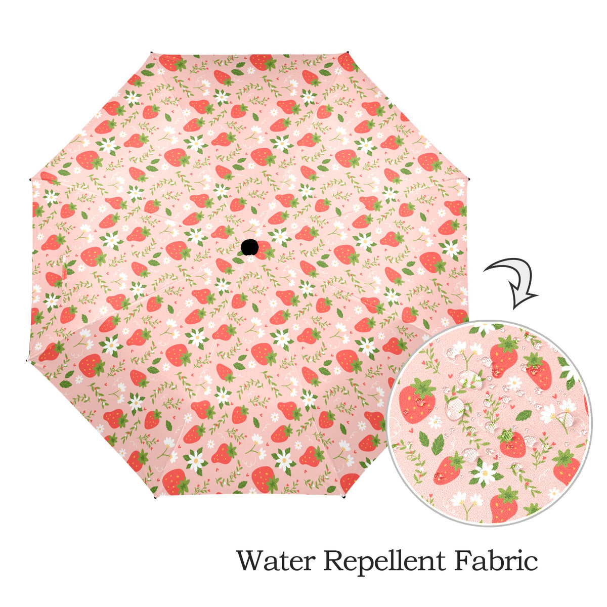 Strawberry Floral Umbrella, Flowers Pink Golf Anti-UV Semi-Automatic Sun Beach Rain Parasol Large Compact Travel Windproof Designer Luxury
