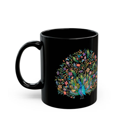 Majestic Peacock Coffee Black Mug, Feather Bird Art Animal Black Ceramic Cup Tea Lover Unique Microwave Safe Novelty Cool Gift Ceramic - Starcove Fashion