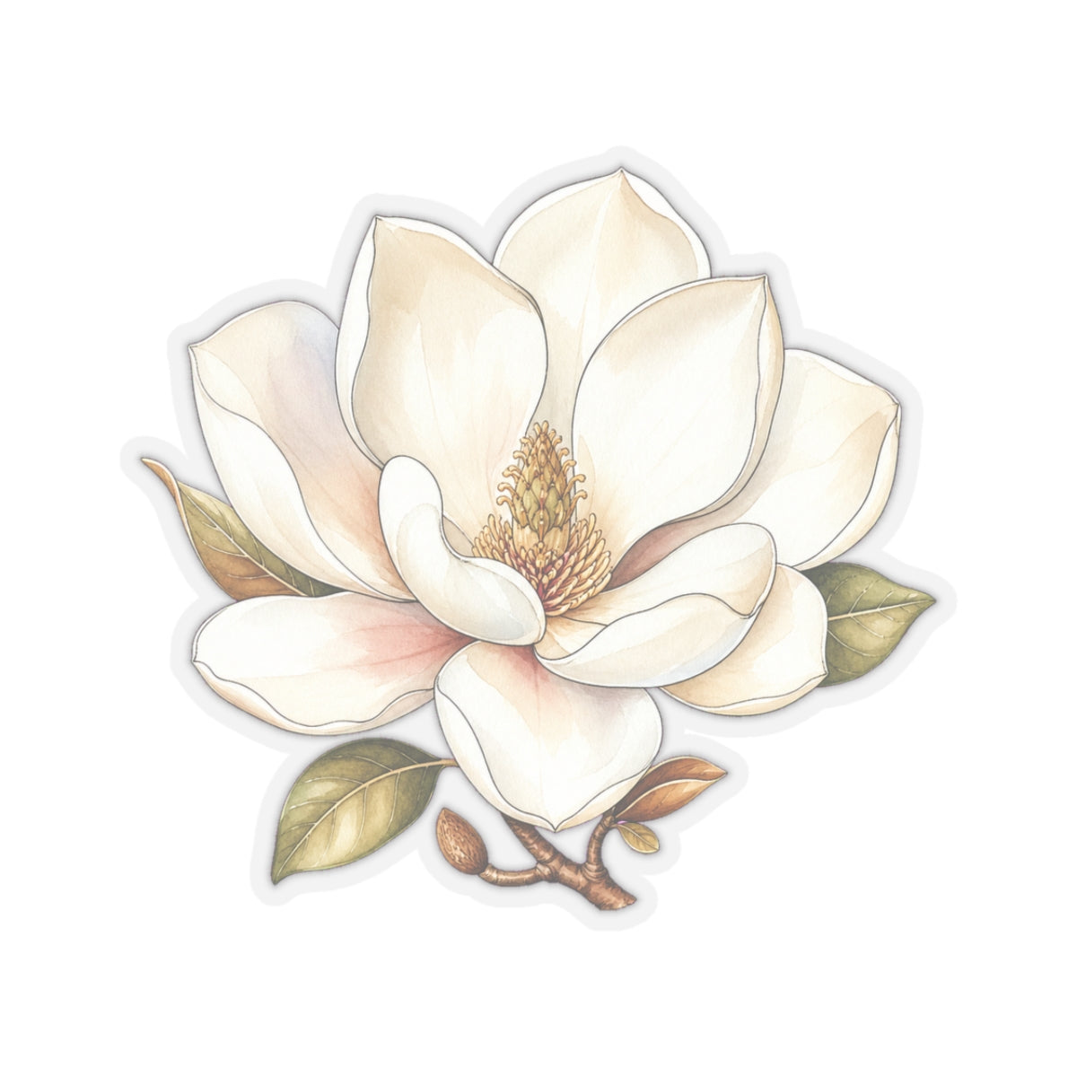 White Magnolia Flower Sticker Decal, Blossom Floral Watercolor Art Vinyl Cute Waterbottle Tumbler Car Waterproof Bumper Clear Die Cut Wall - Starcove Fashion