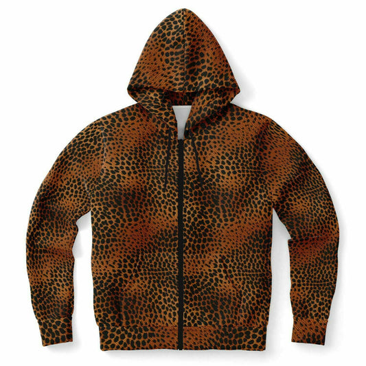 Leopard Print Zip Up Hoodie, Animal Cheetah Full Zipper Pocket Men Women Unisex Adult Aesthetic Graphic Cotton Fleece Hooded Sweatshirt Starcove Fashion