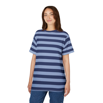 Dark and Light Blue Tshirt, Navy Striped Stripe Designer Graphic Lightweight Heavyweight Crewneck Men Women Tee Top Short Sleeve Shirt