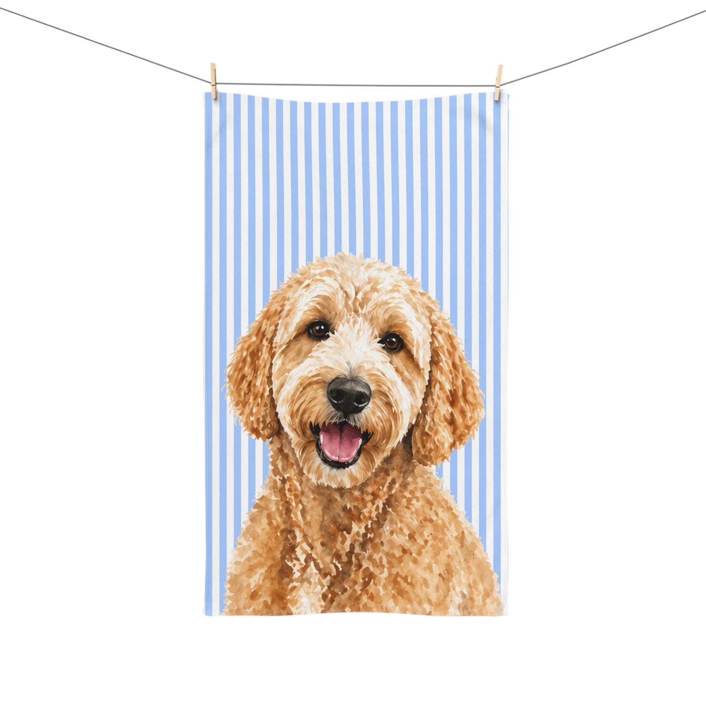 Custom Pet Portrait Hand Towel, Personalized Watercolor Dog Cat Photo Striped Guest Bath Bathroom Spa Tea Cotton Kitchen Gift Her Women - Starcove Fashion