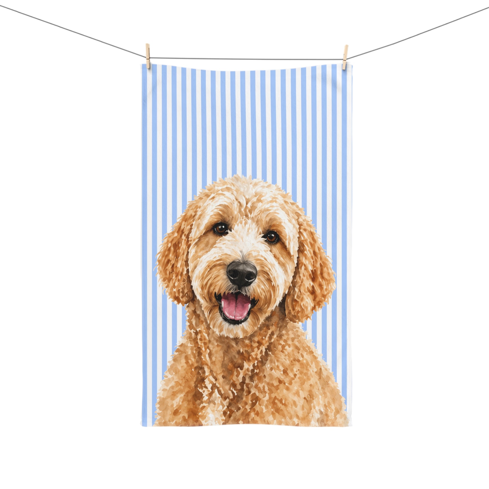 Custom Pet Portrait Hand Towel, Personalized Watercolor Dog Cat Photo Striped Guest Bath Bathroom Spa Tea Cotton Kitchen Gift Her Women - Starcove Fashion