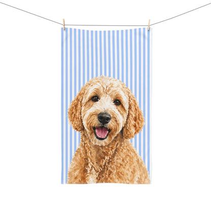 Custom Pet Portrait Hand Towel, Personalized Watercolor Dog Cat Photo Striped Guest Bath Bathroom Spa Tea Cotton Kitchen Gift Her Women - Starcove Fashion