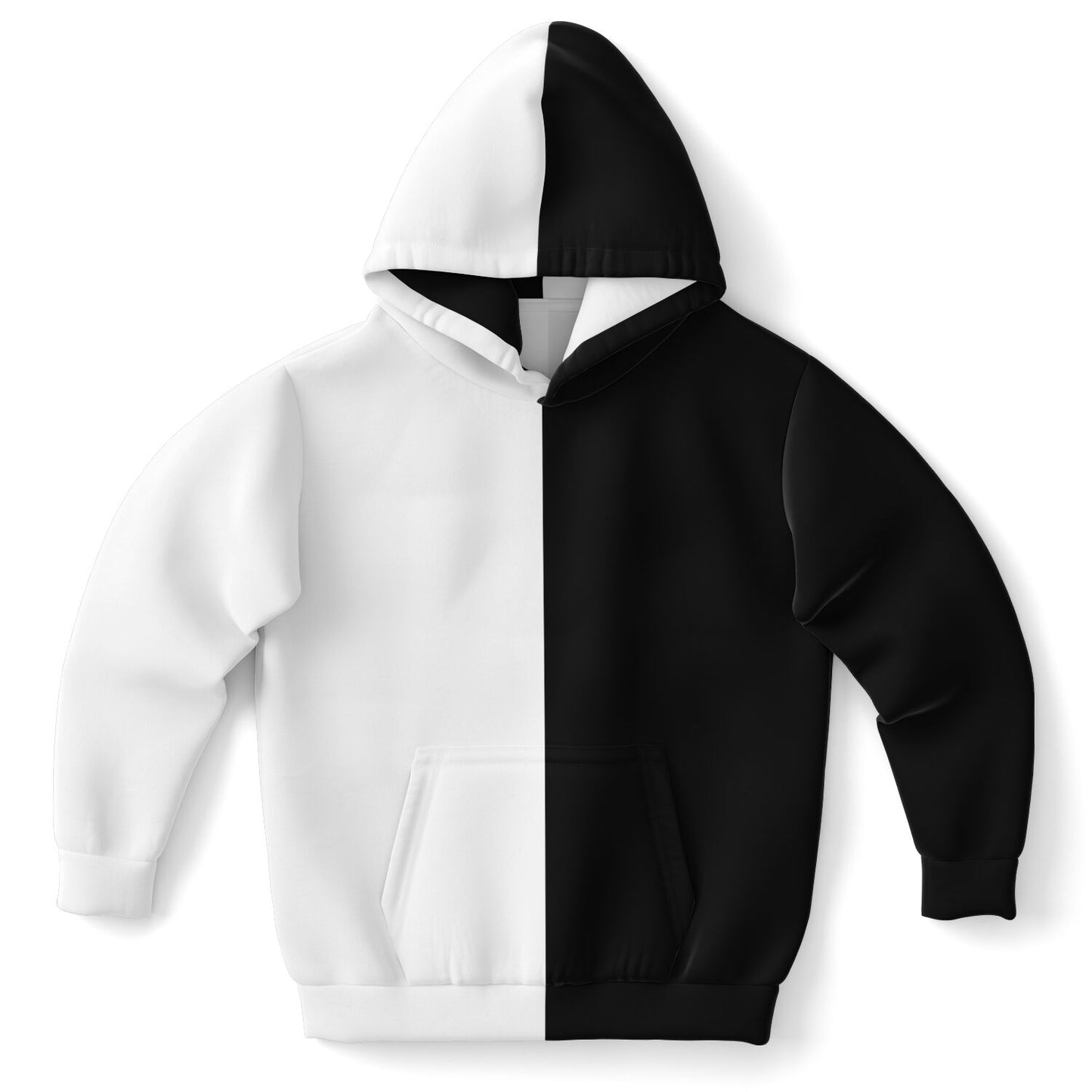 Half Black Half White Kids Pullover Hoodie, Two Tone Color Split Girls Boy Toddler Youth Children Fleece Cozy Cotton Hooded Sweatshirt Pockets