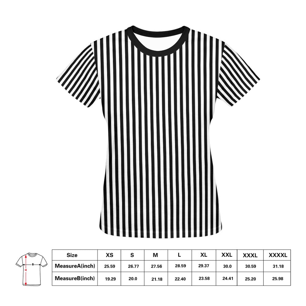 Black White Striped Women Tshirt, Vertical Stripes Ladies Female Designer Adult Graphic Aesthetic Fashion Fitted Crewneck Tee Shirt Top