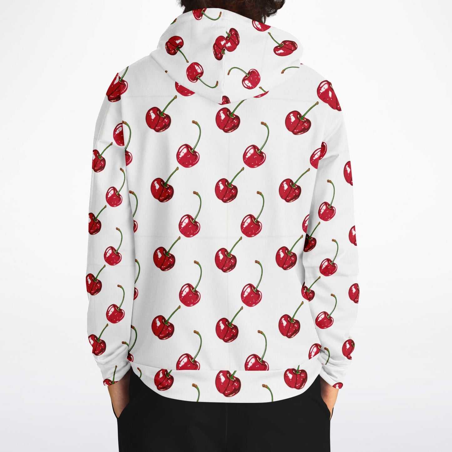 Cherry Hoodie, Red White Fruit Pullover Men Women Adult Aesthetic Graphic Cotton Hooded Sweatshirt with Pockets Designer Plus Size