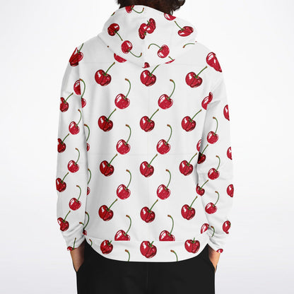 Cherry Hoodie, Red White Fruit Pullover Men Women Adult Aesthetic Graphic Cotton Hooded Sweatshirt with Pockets Designer Plus Size